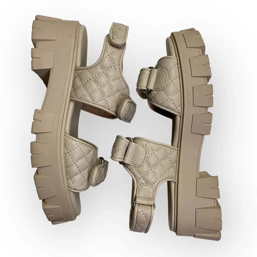 Missguided Quilted Chunky Granded Sandals Women’s US 6 Cream